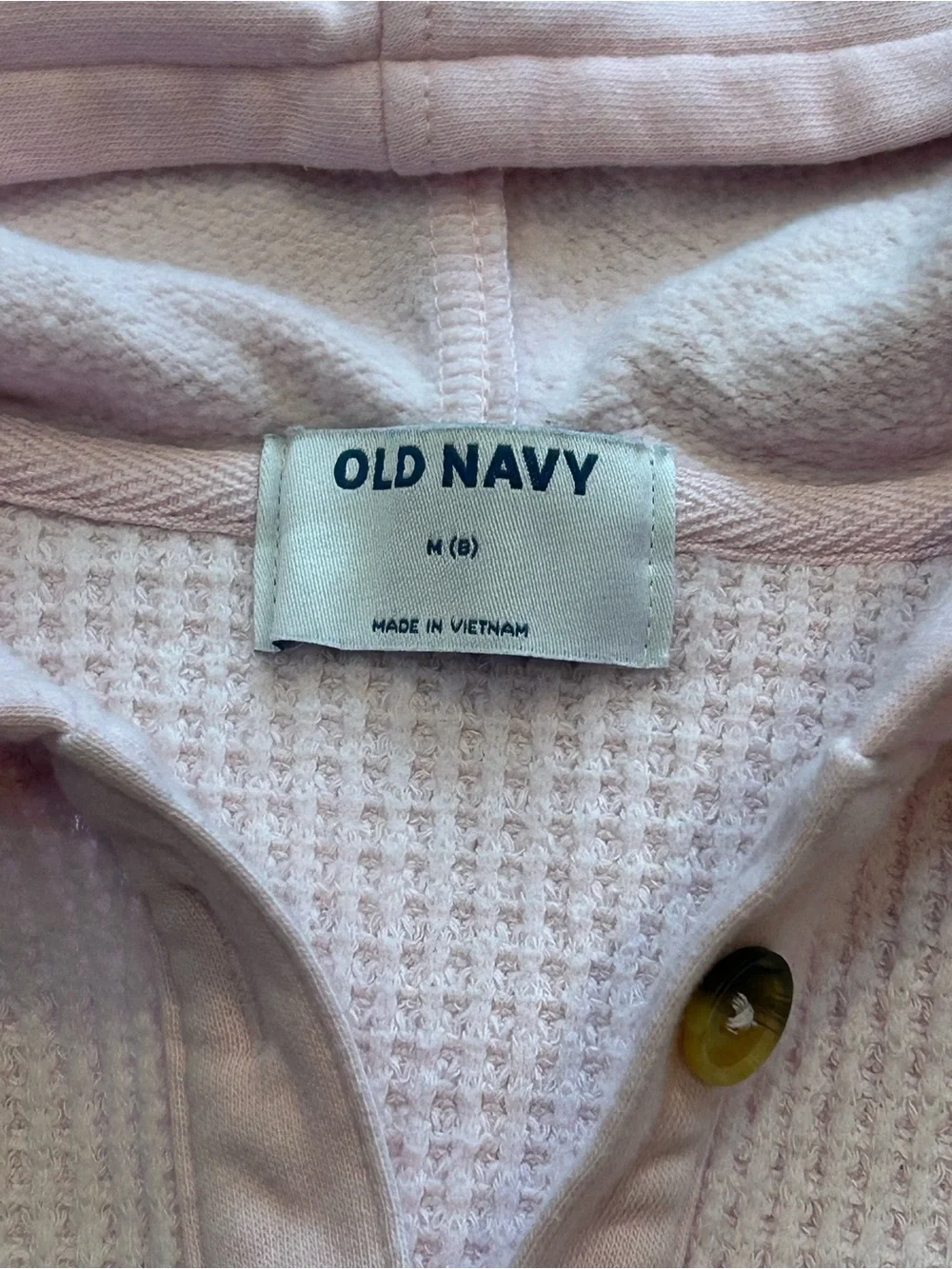 Old Navy Light Pink Hooded Waffle-Knit Button Front Top